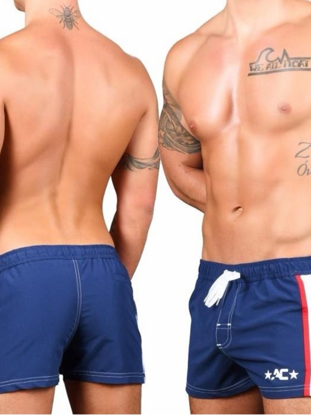 Andrew Christian Men's Navy Swim Shorts with Red Stripe S